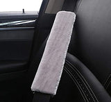 TRUE LINE Automotive 2 Piece Seat Belt Strap Faux Sheepskin Soft Cover Comfortable Soft Shoulder Cushion